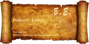 Bakcsi Ervin névjegykártya